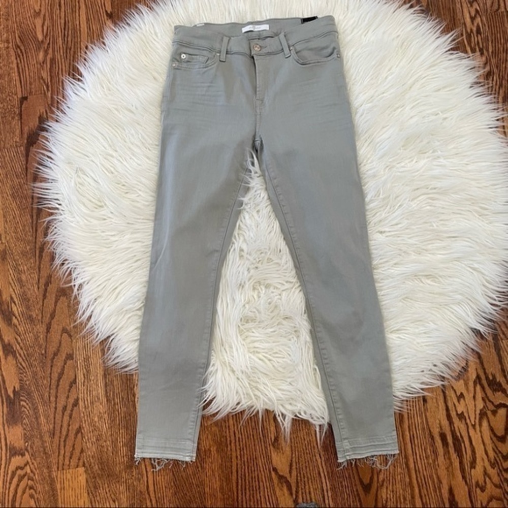 7famk gray skinny jeans raw hem super stretchy size 28